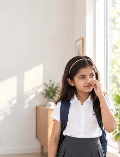 School-age child experiencing recurring nasal allergy symptoms